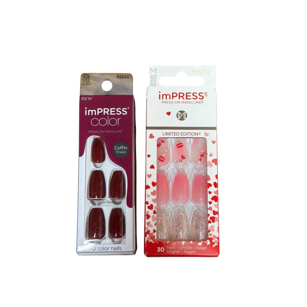 Kiss Impress Nails Lot of 2 Pink Red Hearts Best of Me &‎ Winery in NYC Medium